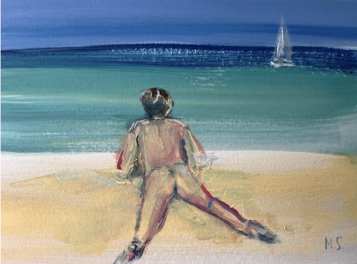 Nudist Beach. Sea, original female nude painting by Marina Stognieva